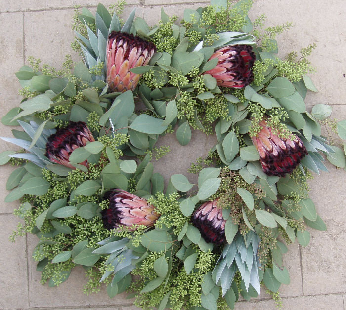 Pink Mink Eucalyptus Protea Wreath