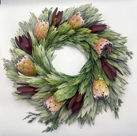 Red Safari and Coral Protea Wreath