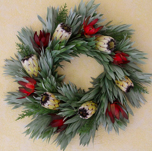 Red Safari and White Protea Wreath